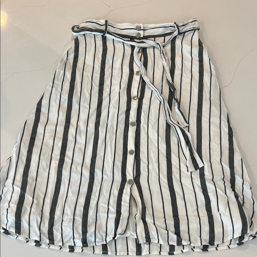 Striped Black and White Button-Down Skirt